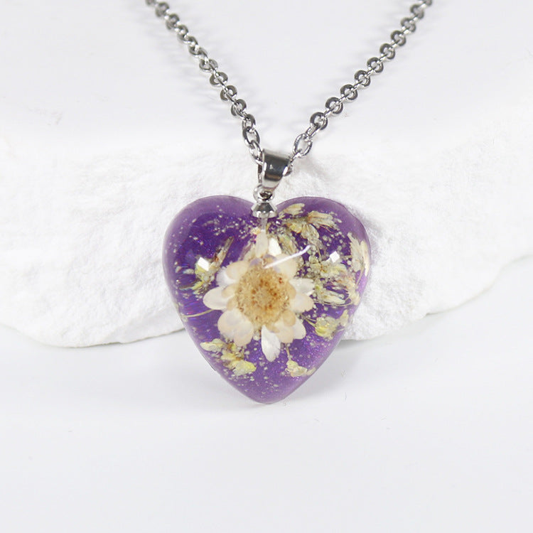 Wholesale 10pcs Small Star Flower Colorful Background Heart Shape Necklace